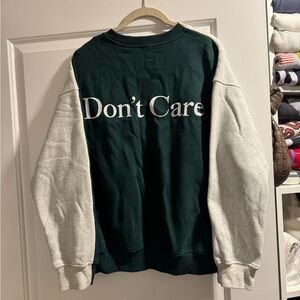 Don’t know Don’t care Green and Gray Color-Block Crewneck Sweatshirt